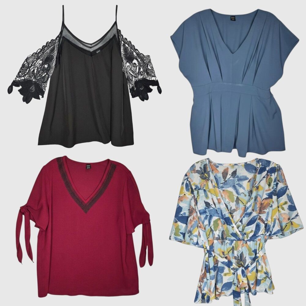 SHEIN Women Tops Lot XL Blue Black Floral Red Orange Lace Office Corporate 5pc